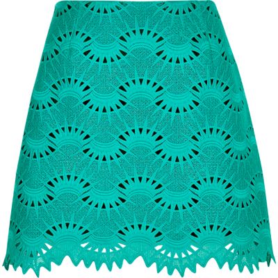 Green lace mini skirt